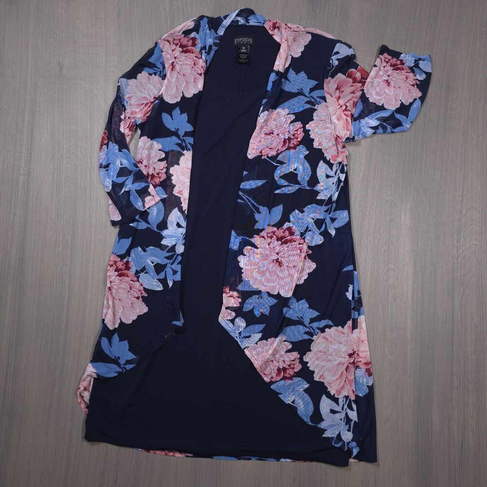 En Focus Studio Floral Overlay Dress Navy Blue Size 10